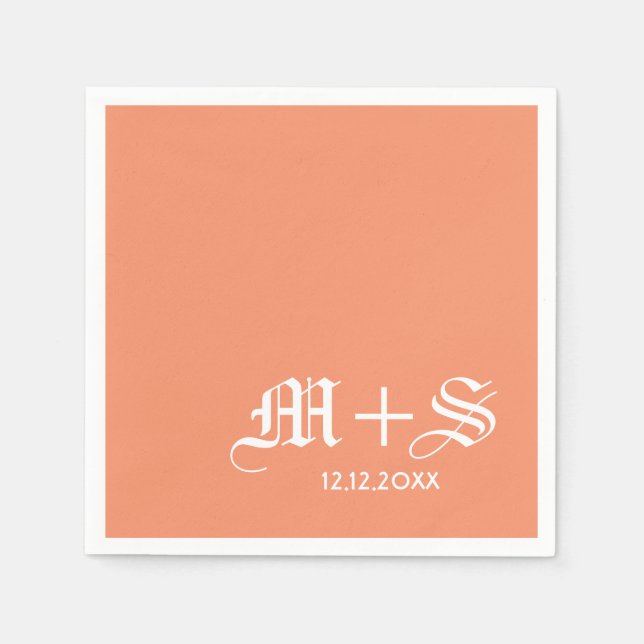 Simple Elegant Wedding Monograms Orange Napkin (Front)