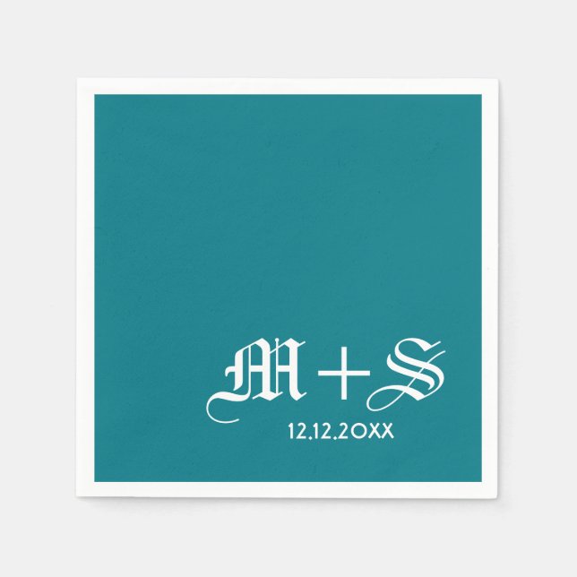 Simple Elegant Wedding Monograms Teal Napkin (Front)