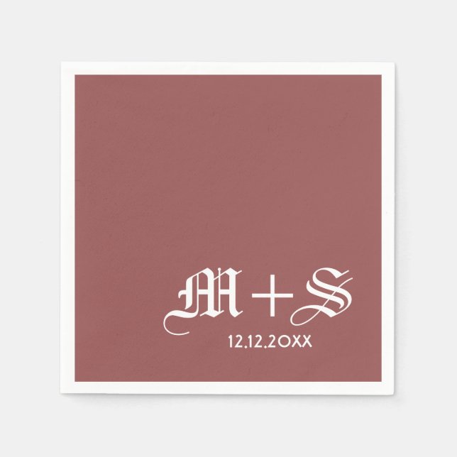 Simple Elegant Wedding Monograms Wine Red Napkin (Front)