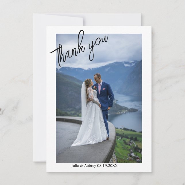 Simple Elegant Wedding Photo Thank you Card (Front)