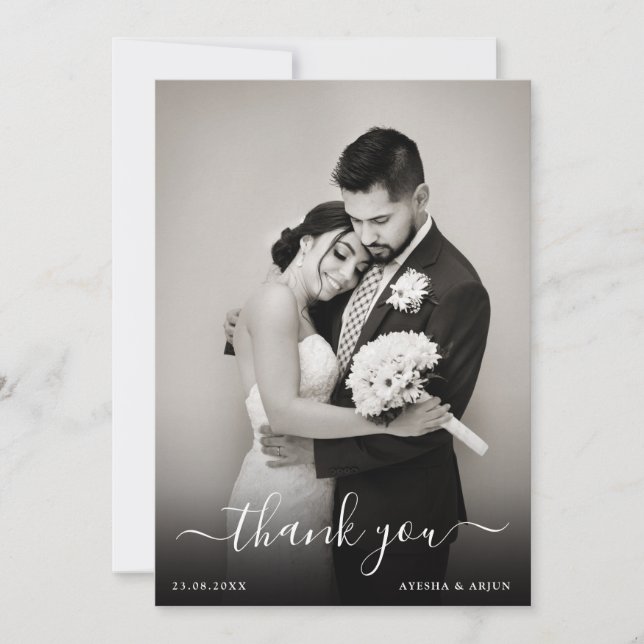 Simple Elegant Wedding Photo Thank You Card (Front)