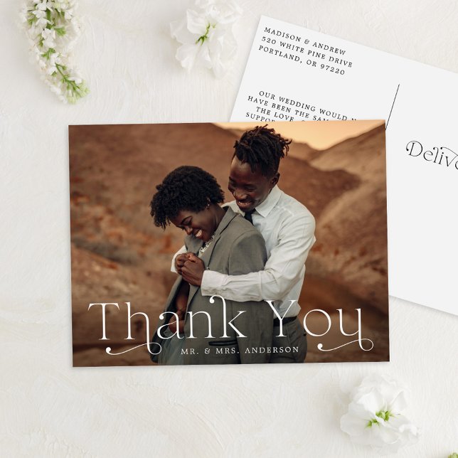 Simple Elegant Wedding Photo Thank You Postcard (Creator Uploaded)