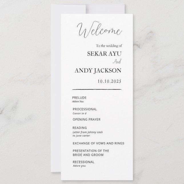 Simple elegant wedding program (Front)