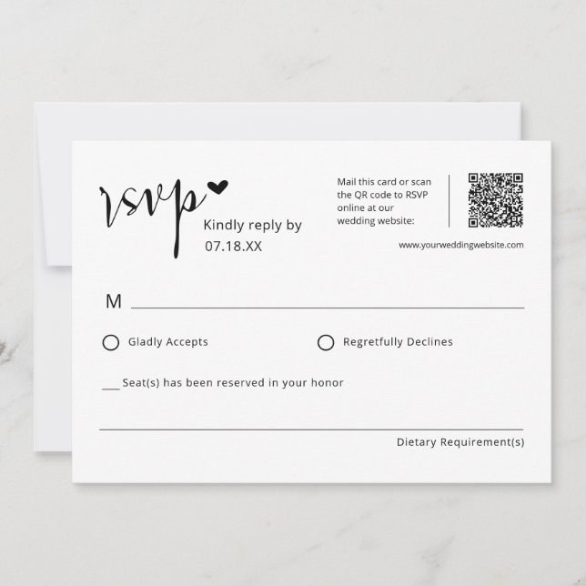 Simple Elegant Wedding QR Code RSVP Postcard (Front)