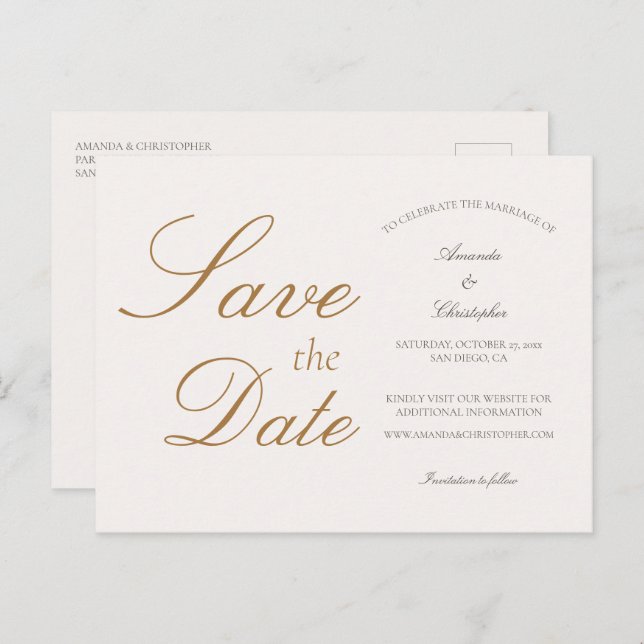Simple Elegant Wedding Save the Date Postcard (Front/Back)