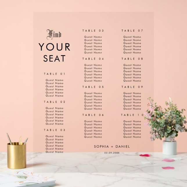 Simple Elegant Wedding Seating Chart Acrylic Sign (Wedding)
