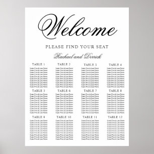 Simple Elegant Wedding Seating Chart for 12 Tables