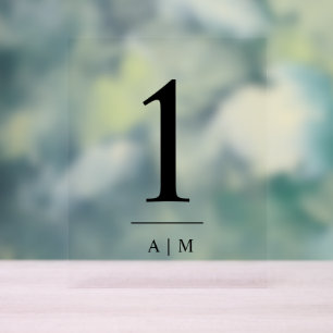 Simple Elegant Wedding Table Number With Initial Acrylic Sign