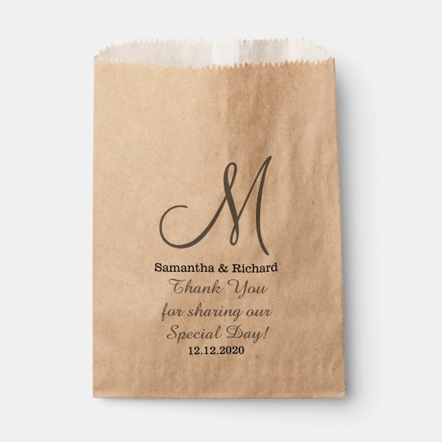 Simple Elegant Wedding Thank you Monogrammed Favour Bag (Front)
