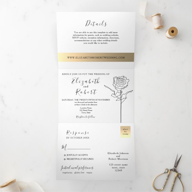 Simple Elegant Wedding Tri-Fold Invitation (Inside)
