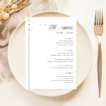 Simple Elegant Wedding Wedding Food Menu<br><div class="desc">This elegantly simple wedding menu card, featuring a sophisticated black and white design, sets the tone for an exquisite dining experience. Each course, from the spicy shrimp cocktail starter to the decadent banana foster tart dessert, is detailed in a clean, modern typography that reflects the couple's taste and style. Ideal...</div>