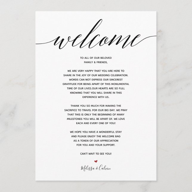 Simple Elegant Wedding Welcome & Events Card (Front)