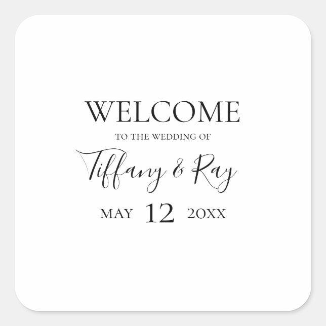 Simple Elegant Wedding Welcome Square Sticker (Front)