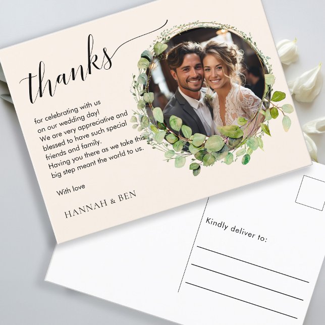 Simple, elegant, weddings "Thanks" 1 Photo Postcard (Creator Uploaded)
