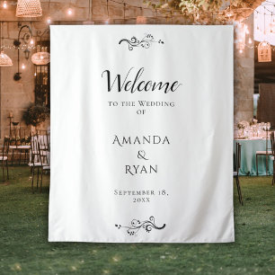Simple Elegant Welcome Script Wedding Backdrop Tapestry