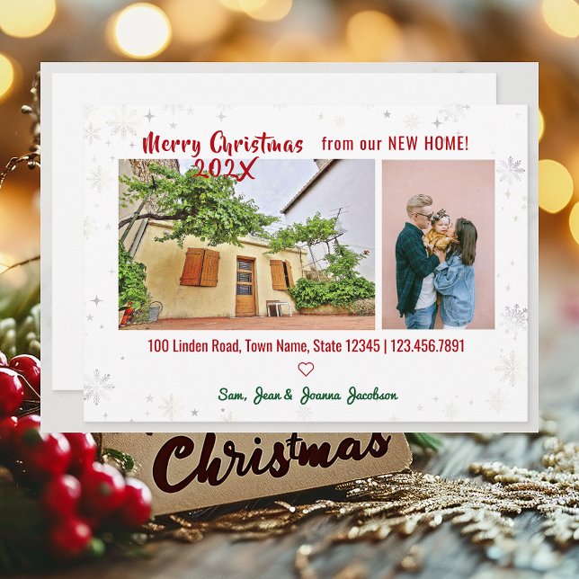 Simple Elegant We've Moved for Christmas Photos Announcement (Simple Minimalist Elegant We've Moved New Home Christmas 2 Photos Modern Cute Calligraphy Script)