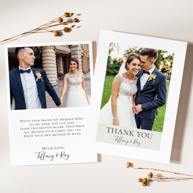 Simple Elegant | White and Beige Flat Photo Thank You Card (Creator Uploaded)