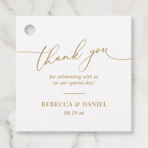 Simple Elegant White and Gold Script Thank You Favour Tags