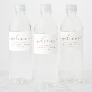 Simple Elegant White and Rose Gold Wedding  Water  Water Bottle Label