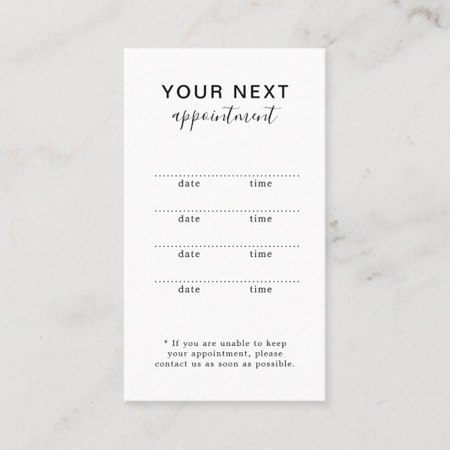 Simple Elegant White Beauty Salon Appointment Card (Front)