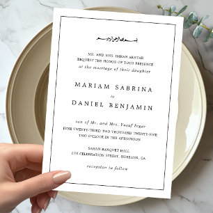 Simple Elegant White Black Border Islamic Wedding Invitation