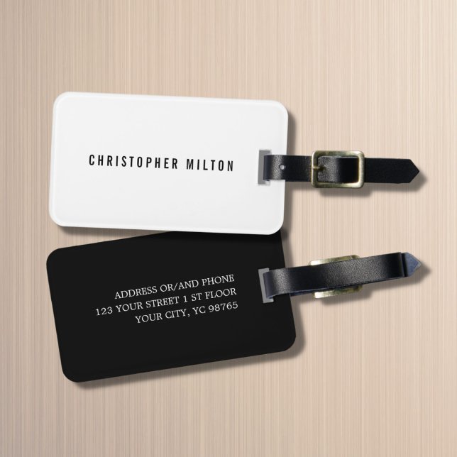 Simple Elegant White Black Luggage Tag (Creator Uploaded)