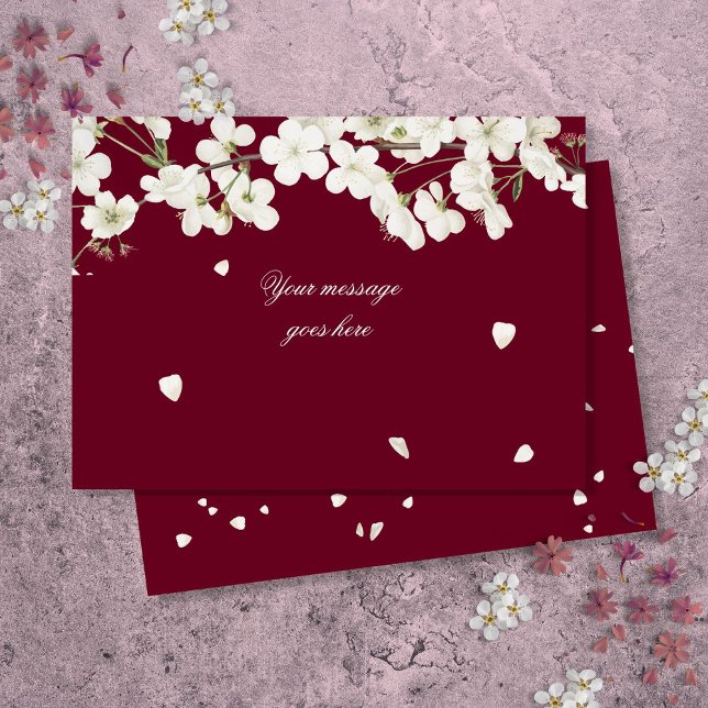 Simple Elegant White Blossom Floral Burgundy Thank You Card (Simple Elegant White Blossom Floral Burgundy Thank You Card)
