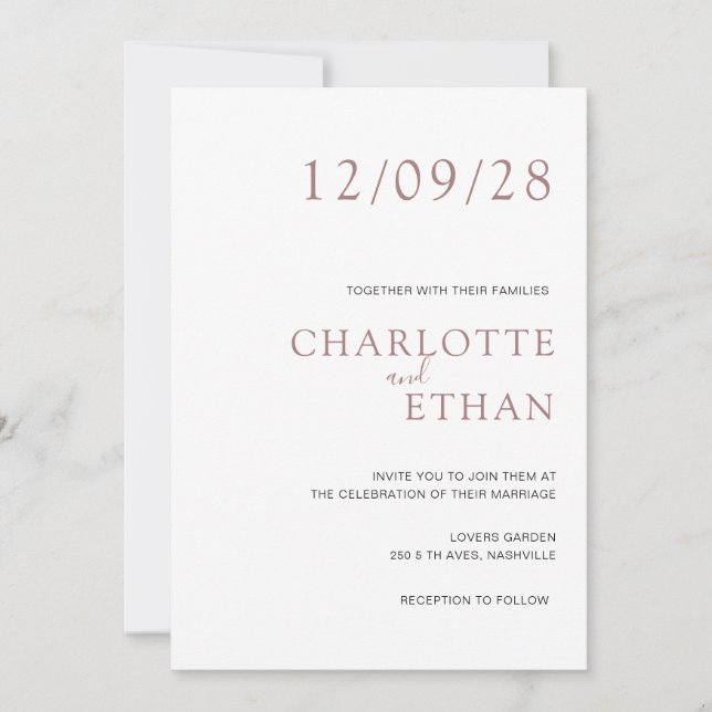 Simple, elegant white brown invitation (Front)