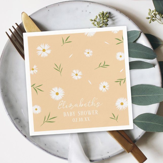 Simple Elegant White Daisies Baby Shower Napkin (Creator Uploaded)
