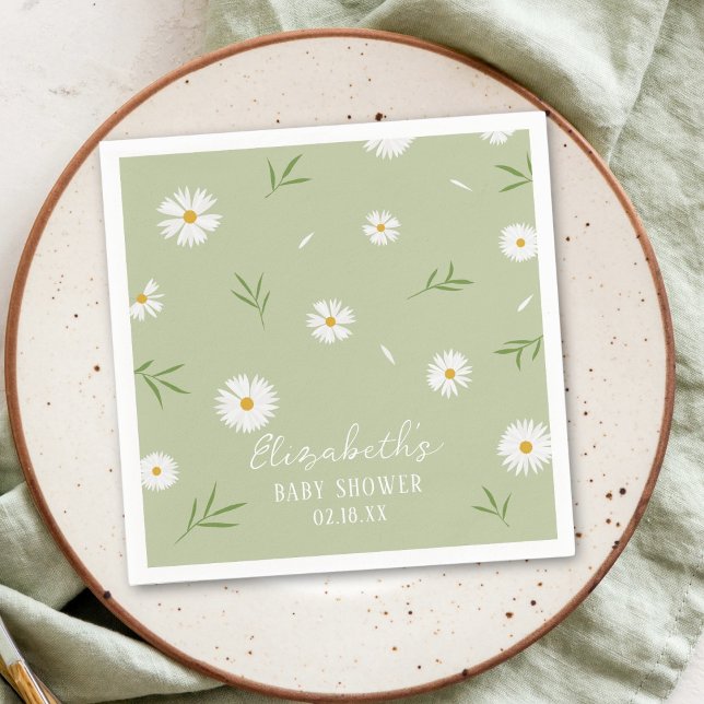 Simple Elegant White Daisies Baby Shower Napkin (Creator Uploaded)