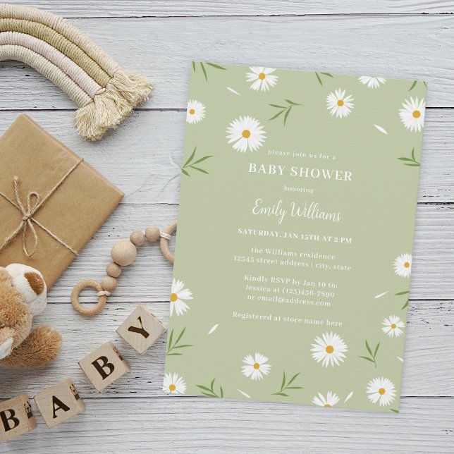 Simple Elegant White Daisies Greenery Baby Shower Invitation (Creator Uploaded)