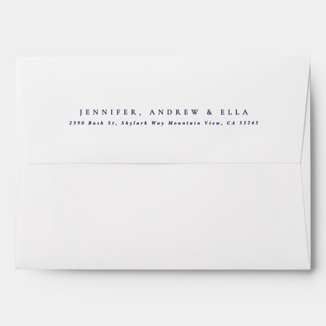 Simple Elegant White Dark Navy Blue Baptism Invite Envelope (Back (Top Flap))