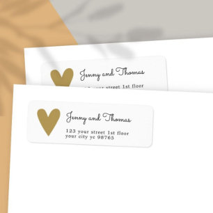 Simple Elegant White Faux Gold Heart Wedding Return Address Label