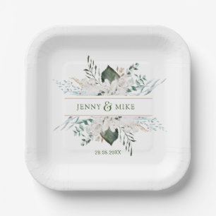 Simple, elegant white flowers paper plate