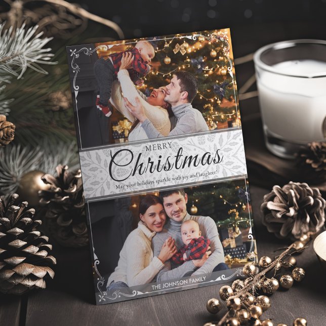 Simple Elegant White Frame 2 Photo Christmas Holiday Card (Creator Uploaded)