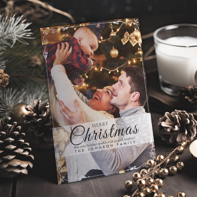 Simple Elegant White Frame Photo Christmas Holiday Card (Creator Uploaded)