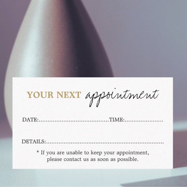 Simple Elegant White Gold Beauty Salon Appointment Card (Creator Uploaded)