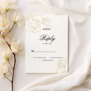 Simple elegant white gold floral Wedding RSVP Invitation