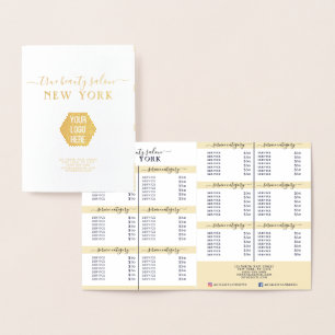 Simple Elegant White Gold Logo Salon Price List Foil Card