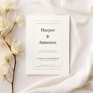 Simple elegant white gold minimalist Wedding Invitation