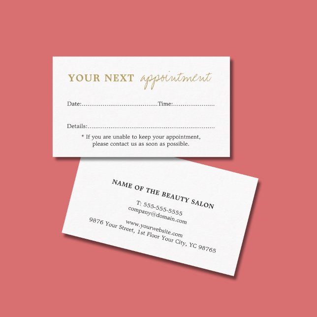 Simple Elegant White Golden Beauty  Appointment Card (Creator Uploaded)
