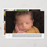 Simple Elegant White Grey Cross Baby Photo Collage