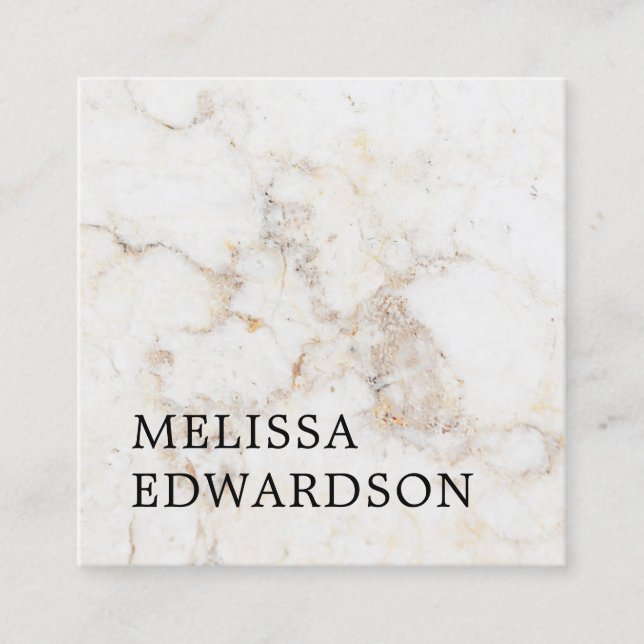 Simple elegant white marble professional square business card (Front)