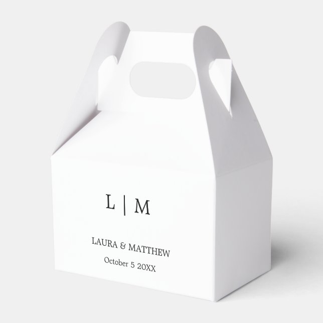 Simple Elegant White Monogram Wedding Favour Box (Front Side)