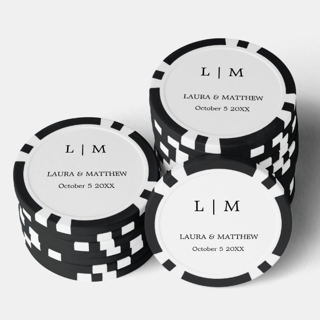 Simple Elegant White Monogram Wedding Poker Chips (Stack)