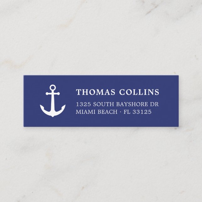 Simple Elegant White Nautical Anchor |  Mini Business Card (Front)