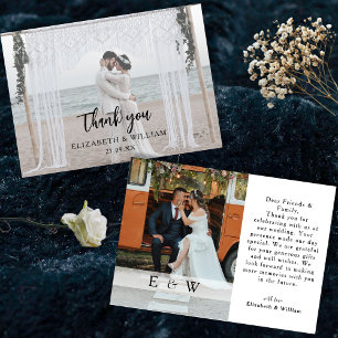 Simple Elegant white overlay 2 Photo Wedding Thank You Card