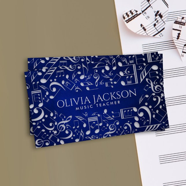Simple elegant white paper music notes pattern business card (Creator Uploaded)