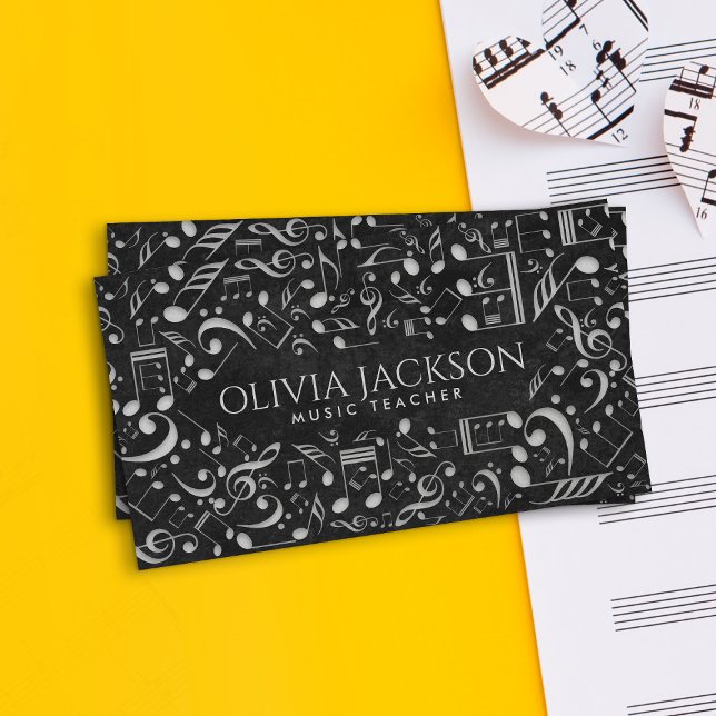 Simple elegant white paper music notes pattern business card (Creator Uploaded)