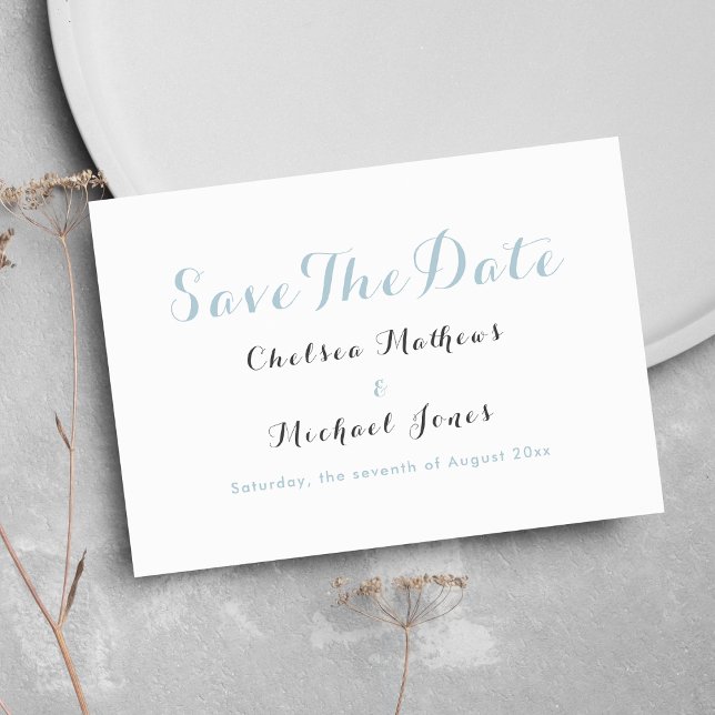 Simple elegant white pastel blue Save The Date (Simple elegant white pastel blue Save The Date)